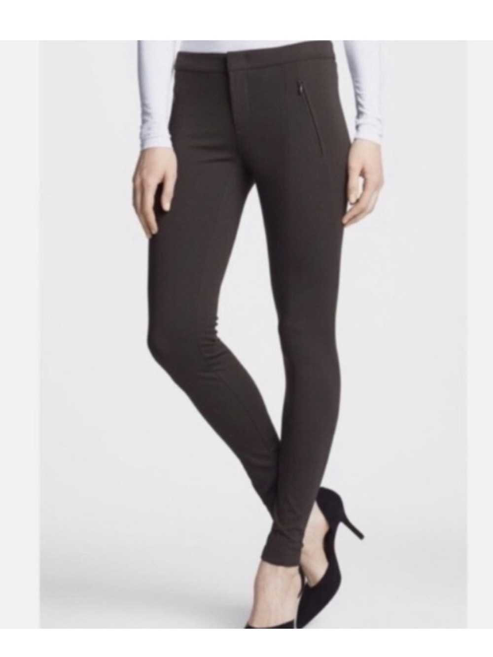 VINCE Women's Stretch Ponte Knit Skinny Pants Olive Army Green Leggings Size 10